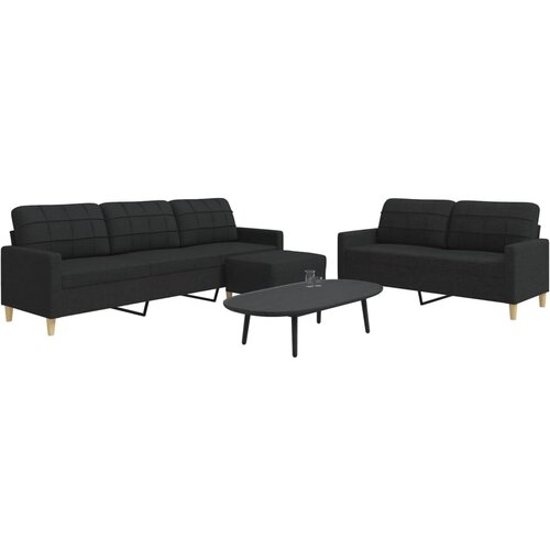 VidaXL 3-dijelni set sofa s tabureom crni od tkanine Slike