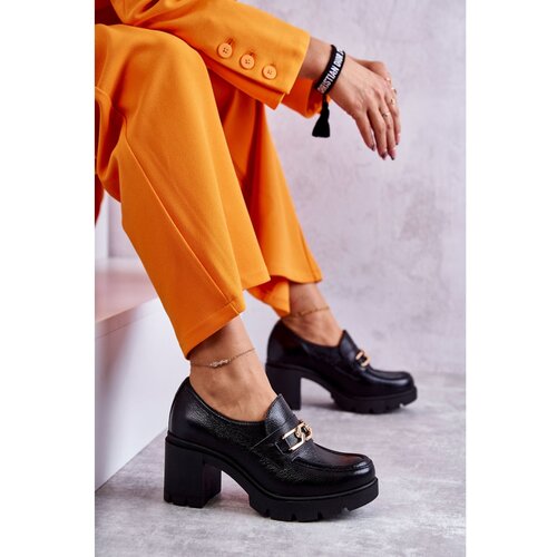 Kesi Leather shoes on a pillar with a golden decoration Black Mikeyla Cijene