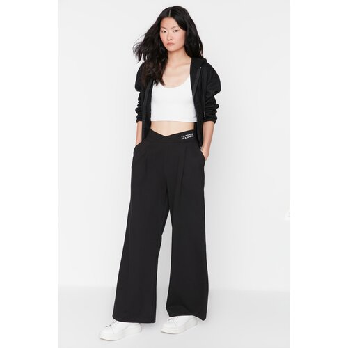 Trendyol Black Print Detailed Wide Leg Knitted Trousers Slike
