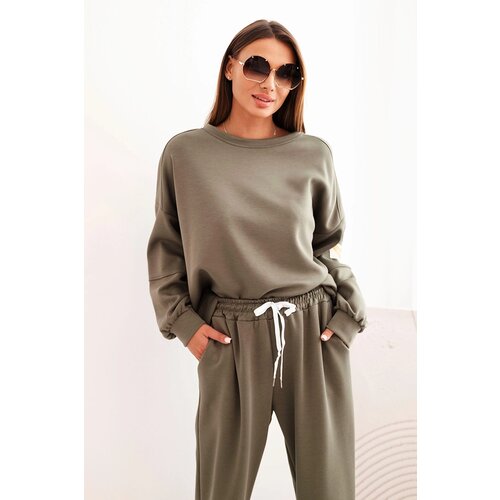 Kesi Włoski Ladies&amp;#039; butter set with a loose sweatshirt and pants with the inscription LOVE khaki Slike