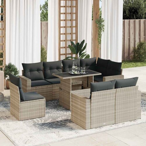 vidaXL 9-dijelni set vrtnih sofa od poliratana s jastucima svjetlosivi Cijene