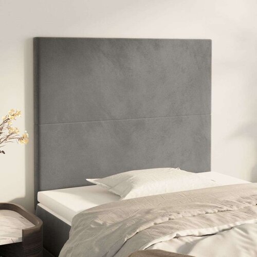  Posteljno vzglavje 2 kosa svetlo sivo 100x5x78/88 cm žamet, (20793015) Slike
