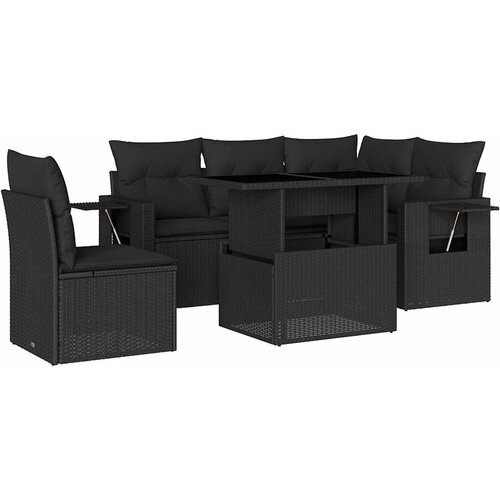  6-dijelni set vrtnih sofa s jastucima crni od poliratana Crna 100 x 55 x 73 cm Slike