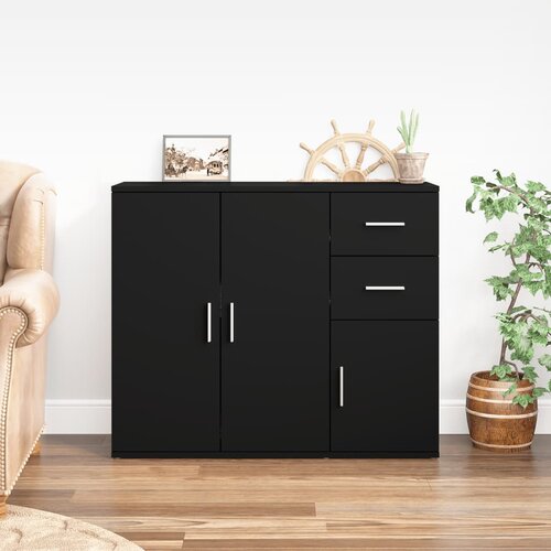 vidaXL Komoda črna 91x29,5x75 cm inženirski les Cene