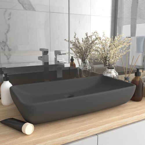 VidaXL Razko&amp;scaron;en umivalnik pravokoten mat temno siv 71x38 cm keramičen, (21409361) Slike