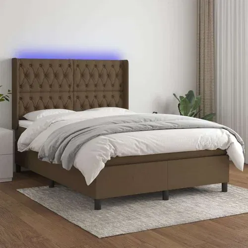  Box spring postelja z vzmetnico LED temno rjava 140x200cm blago, (20895058)