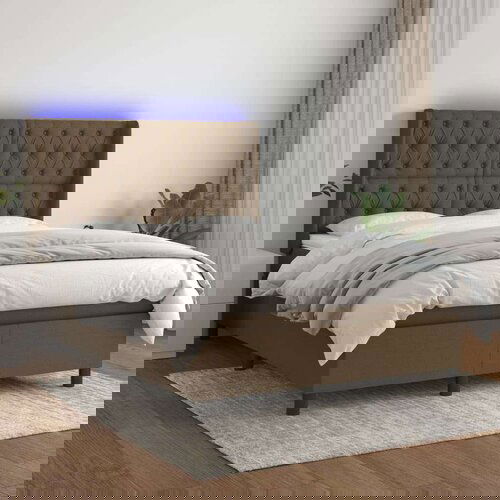  Krevet box spring s madracem LED tamnosmeđi 140x200 cm tkanina Slike
