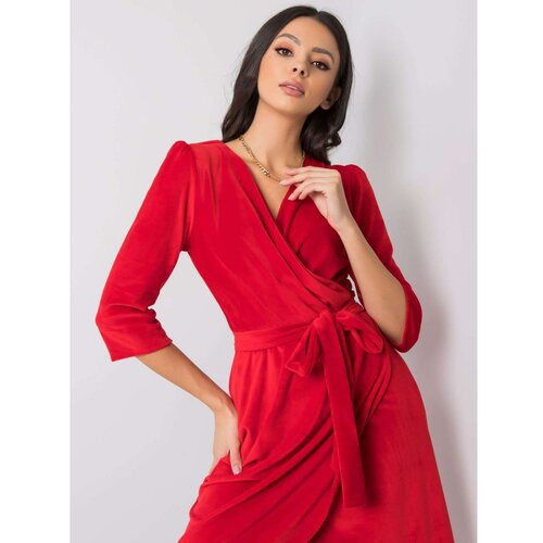 Fashion Hunters Crvena haljina od velura s pojasom Slike