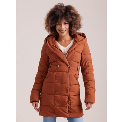 Fashion Hunters Women´s quilted brown jacket for winter tamnocrvena | crvena Slike