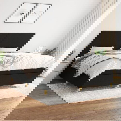 VidaXL Box spring postelja z vzmetnico črna 160x200 cm blago Slike