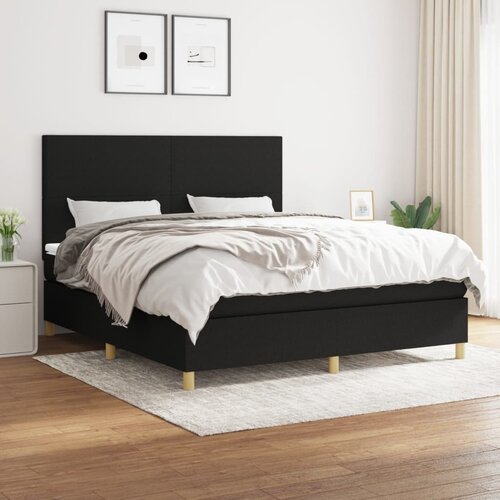 VidaXL Krevet s oprugama i madracem crni 160x200 cm od tkanine Slike