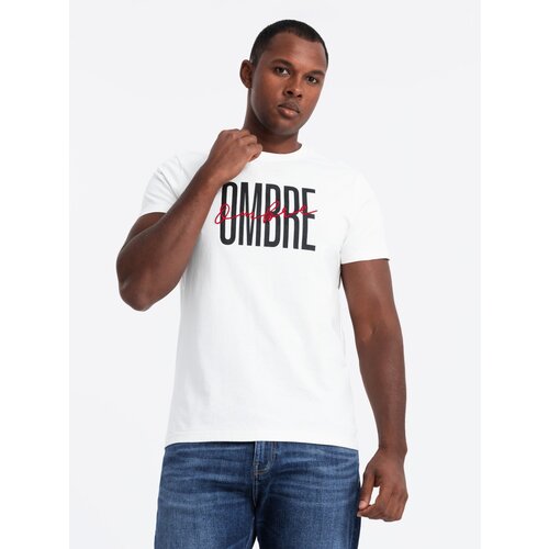 Ombre Men&amp;#039;s cotton T-shirt with delicate embroidery - cream Slike