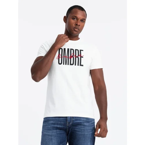 Ombre Men's cotton T-shirt with delicate embroidery - cream