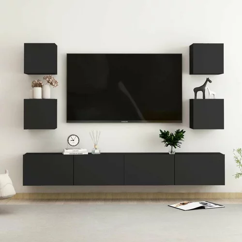  Komplet TV omaric 6-delni črna iverna plošča, (20730635)