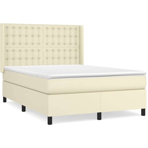  Krevet s oprugama i madracem krem 140 x 190 cm od umjetne kože Slike
