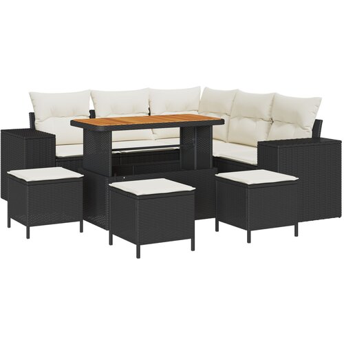 VidaXL 9 Dijelni Vrtni Sofa Set s Jastučićima Crni Poli Ratan Acacia, 4 Dijelni Vrtni Set za Obrok s Jastučićima Crni Poli Ratan Acacia Slike
