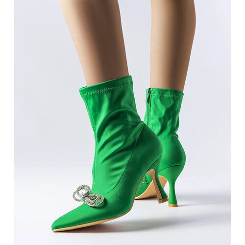 Gemre Green ankle boots adorned with a rhinestone bow Mars Cene