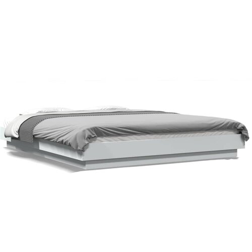 vidaXL Posteljni okvir z LED lučkami bel 160x200 cm inženirski les Cene