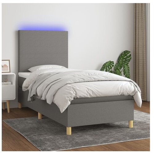  Box spring postelja z vzmetnico LED temno siva 90x200 cm blago Cene