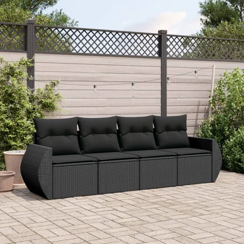 vidaXL 4-dijelni set vrtnih sofa od poliratana s jastucima crni