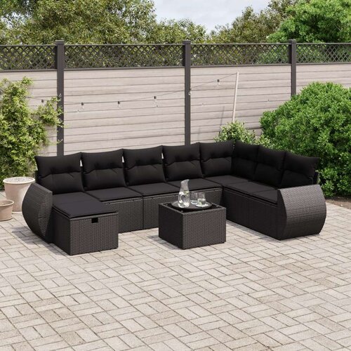  9-dijelni set vrtnih sofa s jastucima crni od poliratana Cijene