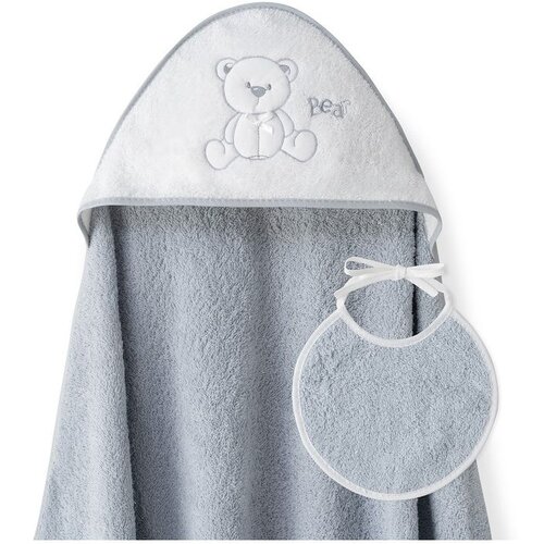 Interbaby Set ručnik s kapuljačom + podbradak Medvjedić Sivo Slike