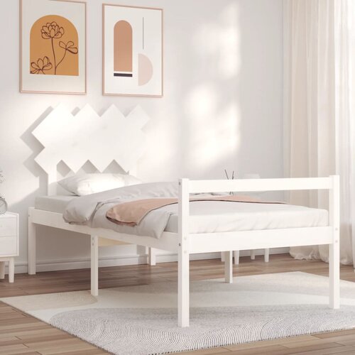 vidaXL Okvir kreveta s uzglavljem bijeli 90 x 200 cm od masivnog drva Cene