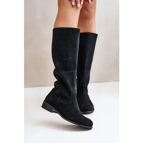 Zazoo Suede Women's Knee-High Boots with Zipper Lewski 3616 Black