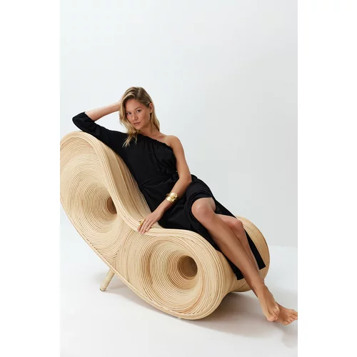 Trendyol Black Belted Maxi Woven Linen-blend One-Shoulder Beach Dress