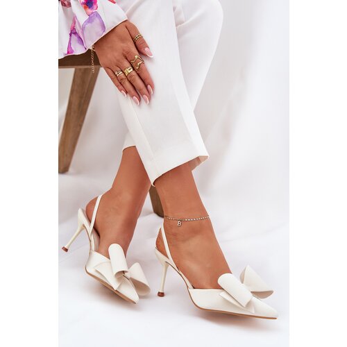 Boto High Heels With Open Heels And Bow Ecru Eklevia Cene