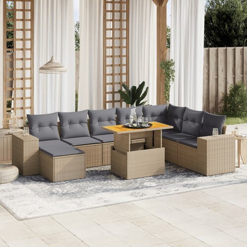 vidaXL 9-dijelni set vrtnih sofa s jastucima bež od poliratana Cijene