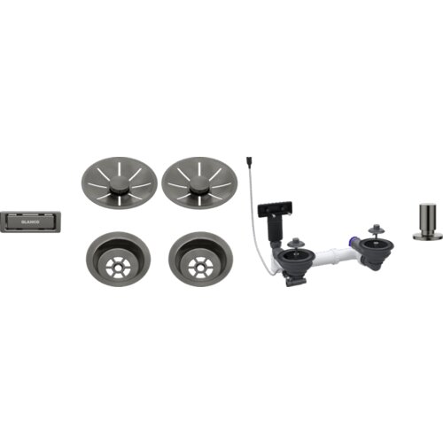 Blanco pribor SATIN DARK STEEL InFino set 2x3,5" za dva korita (čašice, InFino ukrasna rozete, C-overflow preljev komplet), s dalj.upr. okrugli podizač SATIN DARK STEEL Cijene
