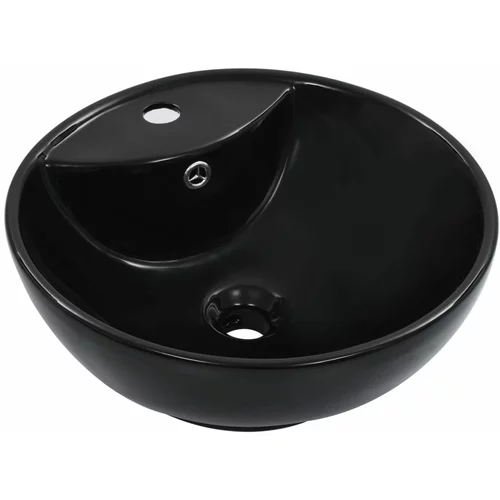 vidaXL Umivalnik z odprtino za odtekanje 46,5x18 cm keramičen črn