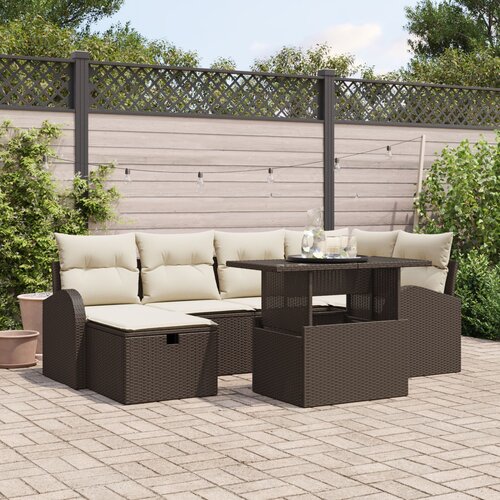 VidaXL 7 delni vrtni sofa set z blazinami Rjava poli ratan Slike