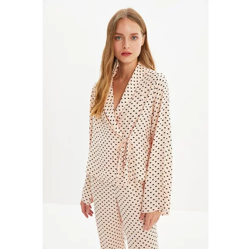 Trendyol Powder Heart Pattern Woven Viscose Pajamas Set