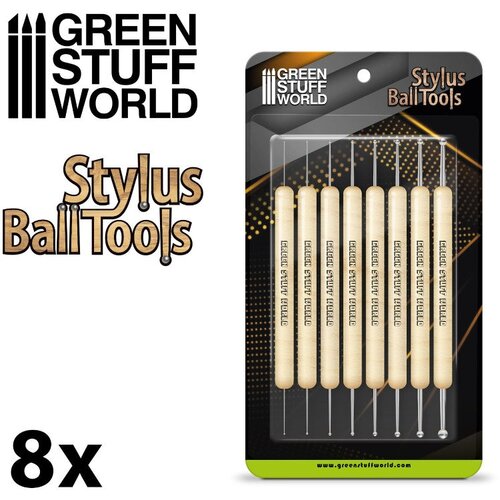 Green Stuff World Metal Ball Stylus Sculpting Tool Set x8 | Set metalnih kugličastih alata za modeliranje x8 Slike
