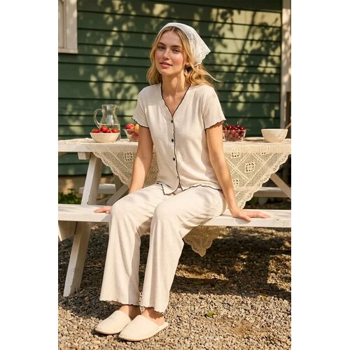 TRENDYOLMILLA ženski set pidžama Thmss26Pt00057, Beige Melange Slike