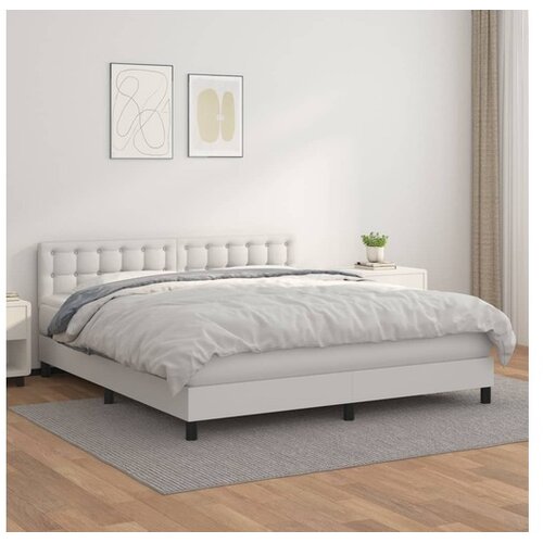  Box spring postelja z vzmetnico bela 180x200 cm umetno usnje Cene
