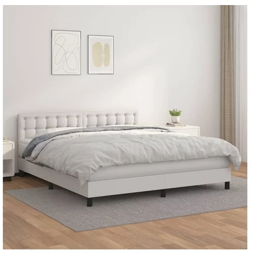  Box spring postelja z vzmetnico bela 180x200 cm umetno usnje