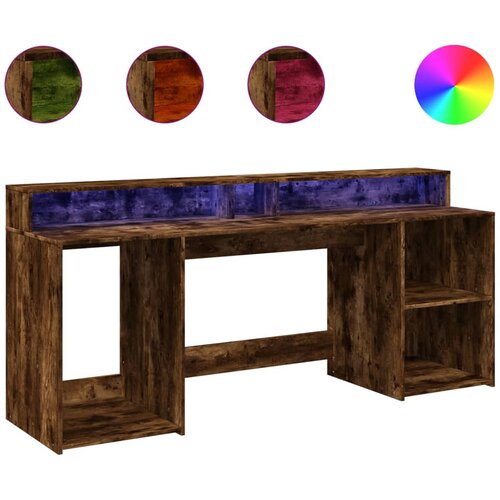 Maison Chic Pisalna miza - pisarniška miza - Računalniška miza z LED lučkami dimljeni hrast 200x55x91 cm inž. les, (21785602) Cene