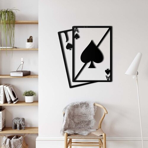Wallxpert metalni zidni ukras 5024, dve karte za igru, as pik i žandar pik, 66 x 76 cm, crni Cene