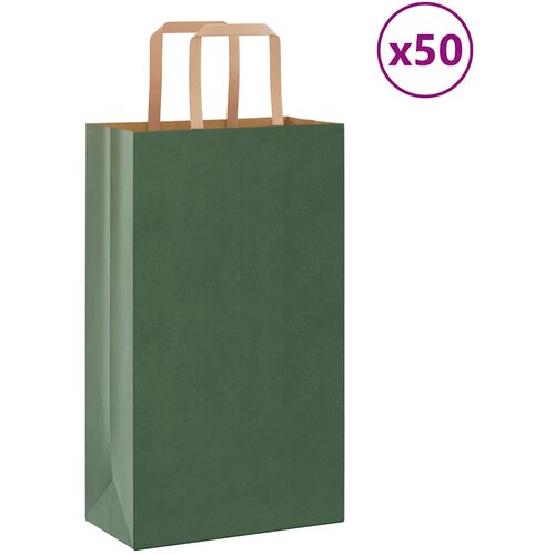 VidaXL Papirnate vrećice 50 kom s ručkama zelene 21x11x36 cm Slike
