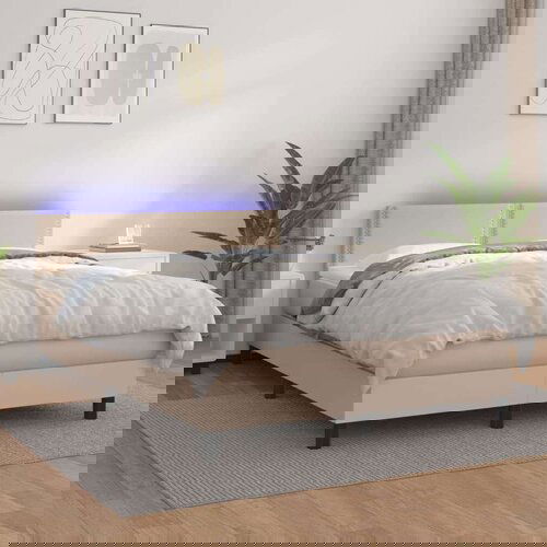  Krevet box spring madrac LED cappuccino 140x190cm umjetna koža Slike