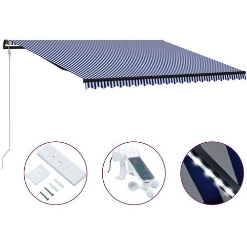 vidaXL Zložljiva tenda s senzorjem LED 500x300 cm modra in bela, (20851715) Cene