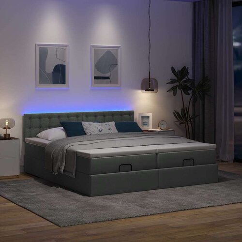 vidaXL Otomanski posteljni okvir z vzmetnicami siv 160x200 cm blago Cene