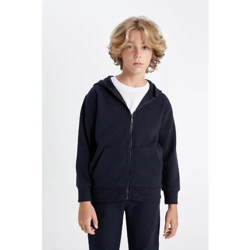 Defacto Boy Navy Blue Hooded Zippered School Cardigan