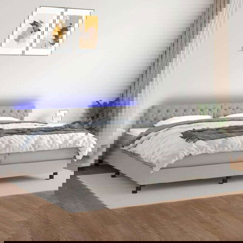  Box spring postelja z vzmetnico LED sv. siva 200x200 cm blago, (20723793) Cene
