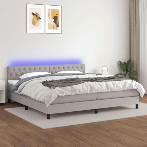  Box spring postelja z vzmetnico LED sv. siva 200x200 cm blago, (20723793)