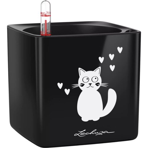LECHUZA Namizni sadilnik CUBE Glossy CAT 14 - črna visoki sijaj Slike