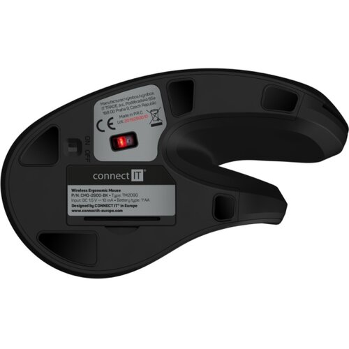 Connect IT CMO-2900-BK - Ergonomski bežični mi&amp;scaron;, 800/1200/1600 DPI, napajanje 1xAA, crna Slike